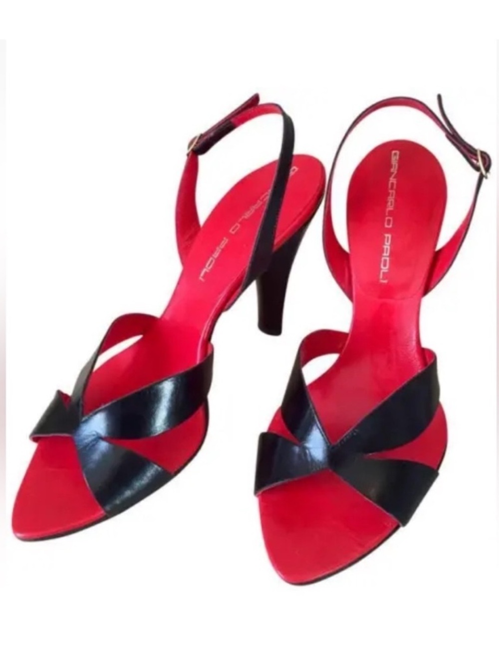 Giancarlo Paoli Black Leather Slingback Sandals, Size 37.5